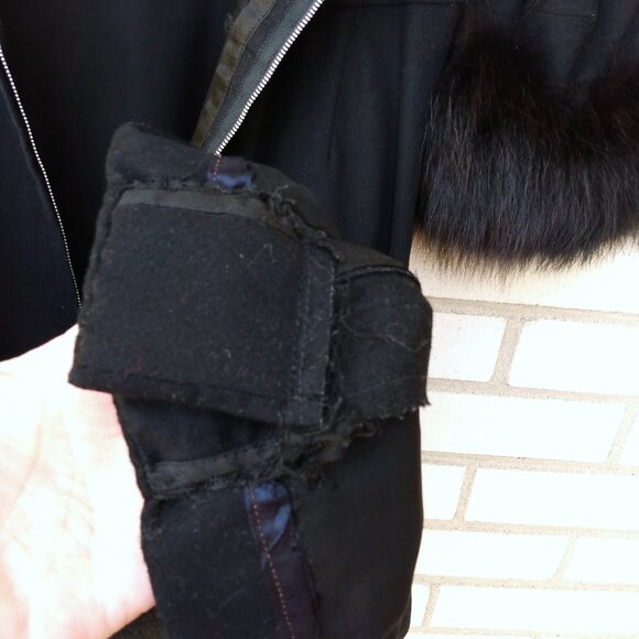 Vintage Black Dress with Fur Cuffs 38.25"B 50s 60s Retro Glamor Wide Neckline - Picture 15 of 16